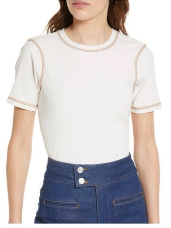 Frame Denim Tops - NWOT! FRAME DENIM BONE Ribbed Short Sleeve Top with Contrast Trim